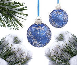 Bombki, Świerk, Zima, Śnieg