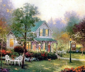 Reprodukcja, Lato, Dom, Thomas Kinkade, Obraz