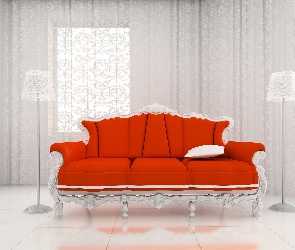 Czerwona, Poduszka, Lampy, Sofa, Pokój