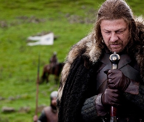Game of Thrones, Eddard Stark - Sean Bean, Skupienie, Miecz, Gra o tron