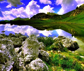 Góry, Lustrzane, Kamienie, Odbicie, Jezioro