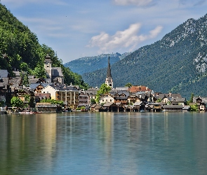 Góry, Austria, Hallstatt, Zabudowanie, Jezioro