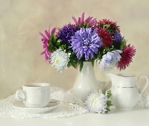 Porcelana, Biała, Kolorowe, Astry