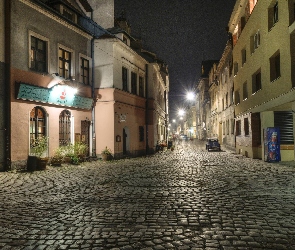 Ulica, Polska, Kraków, Nocą, Budynki