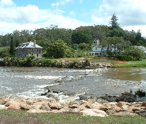 Woda, Drzewa, Domy, Kamienie, Kerikeri