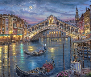 Włochy, Gondole, Most, Kanał, Wenecja