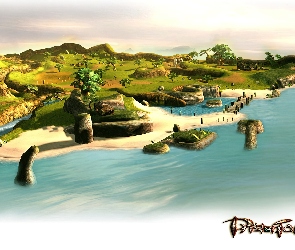wyspa, drzewa, osada, most, Priston Tale
