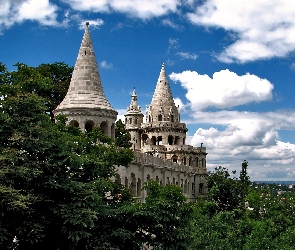 Budapeszt, Węgry, Baszta rybacka, Chmury, Zamek