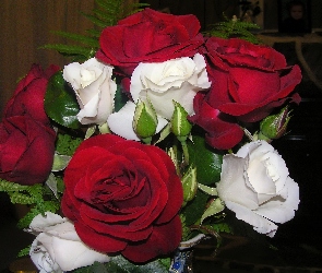 Róż, Białych, Bukiet, Czerwono