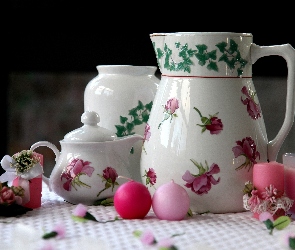 Porcelana, Kompozycja, Świece, Dzbanek, Kolorowa