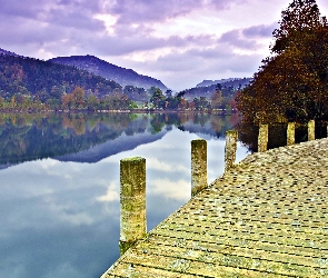 Pomost, Jezioro, Jesień, Góry