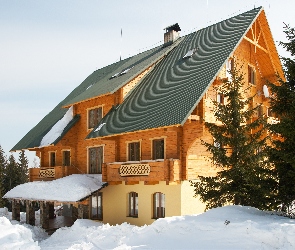 Domek, Dach, Spadzisty, Śnieg