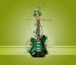 Zielone, Grafika, Rośliny, Liście, Gitara