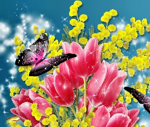 Motyle, Art, Tulipany