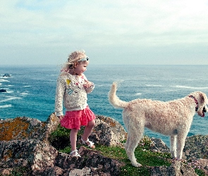 Niebo, Morze, Dziewczynka, Pies