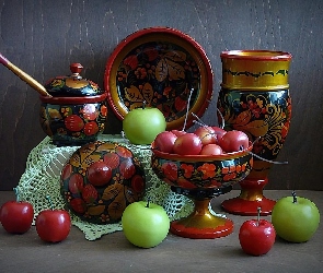 Naczynia, Ozdobne, Jabłka, Czereśnie