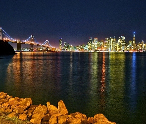 Panorama, Światła, Most, Noc, Miasta