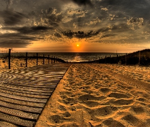 Słońca, Zachód, Plaża, Morze