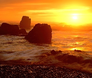 Morze, Zachód Słońca, Skały