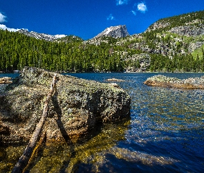 Jezioro, Lasy, Góry, Kamienie