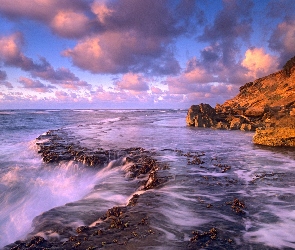 Skały, Ocean, Chmury