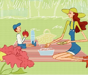 Piknik, Dziecko, Mama