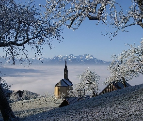 Austria, Drzewa, Zima, Kościółek