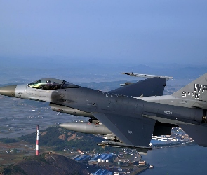 F-16, Miastem, Nad, Przelot, Niebo