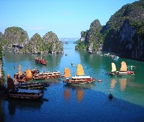 Skały, Stateczki, Halong Bay, Zatoka