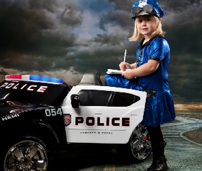 Samochód, Policja, Dziewczynka