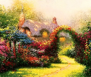 Thomas Kinkade, Kwiaty, Ogród, Dom