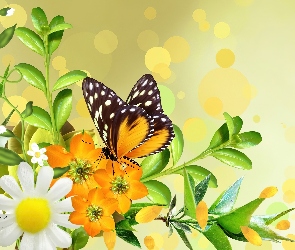 Art, Motyl, Żółte, Kwiaty