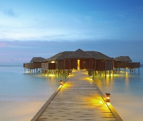 Malediwy, Hotelik, Morze, Molo
