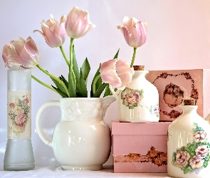 Pudełka, Flakony, Tulipany, Porcelanowe