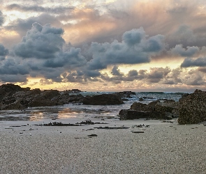 Chmury, Skały, Plaża, Piasek