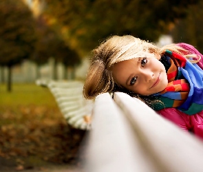 Blondynka, Ławka, Park, Uśmiech, Kobieta