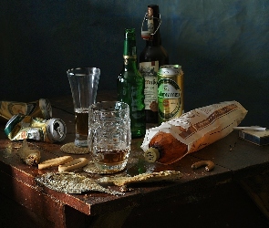 Ryby, Suszone, Alkohol, Butelki, Puszki, Piwo