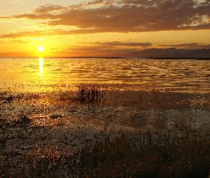 Jezioro, Słońca, Zachód
