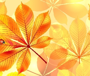Grafika, Biedronka, Liście, Kasztanowca