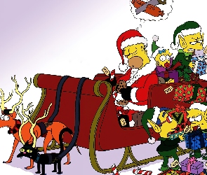 The Simpsons, Simpsonowie, Prezenty, Mikołaj, Sanie, Rodzinka