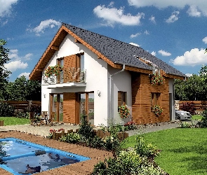 Drzewa, Basen, Dom, Ogród