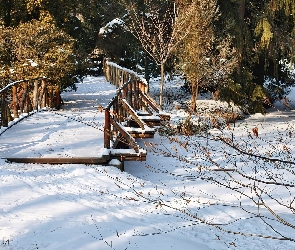 Rzeka, Zamarznięta, Zima, Mostek