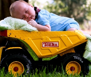 Zabawka, Samochód, Śpiący, Chłopiec