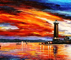 Reprodukcja, Morska, Latarnia, Leonid Afremov, Obraz