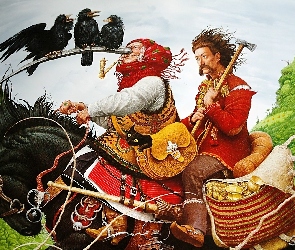 Kosa, Art, Koń, Mężczyzna, Kobieta
