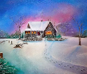 Dom, Śnieg, Zima