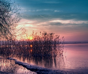 Zachód, Słońca, Jezioro