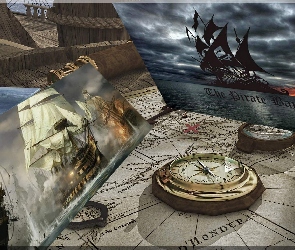 Mapa, Statek, Obrazki, Kompas