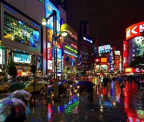 Oświetlone, Miasta, Japońskiego, Ulice