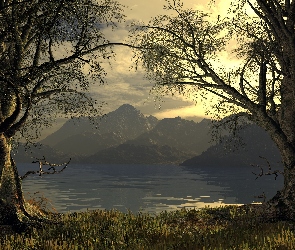 Jezioro, Góry, Drzewa